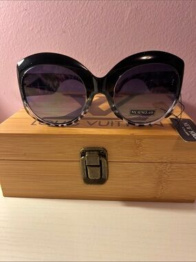 Black and Gray Oversized Cat-Eye Women's Sunglasses